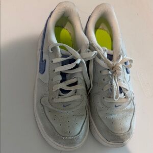 Nike Kids Grey Suede Sneakers with Light Blue Swoosh